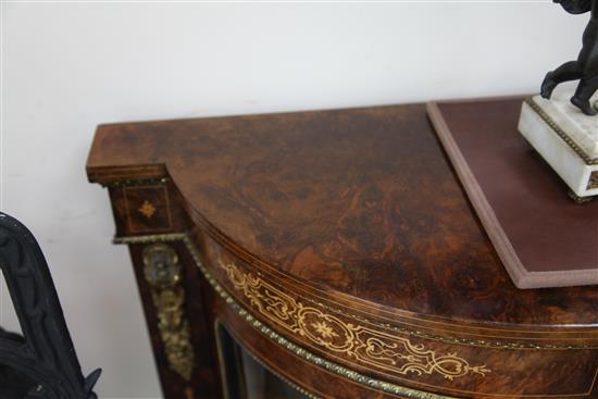 A Victorian burr walnut and marquetry credenza, W.5ft 8in. D.1ft 4in. H.3ft 6.5in.